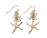 Gold Toned and Pearl Starfish Earrings