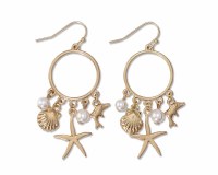Gold Toned and Pearls Sea Life Earrings
