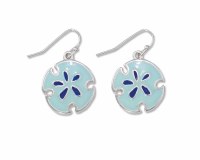 Silver Toned and Green Inlay Sand Dollar Earrings