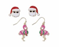 Set of Two Santa and Flamingo Earrings