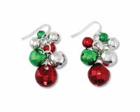 Silver, Red, and Green Bell Shaped Bead Earrings