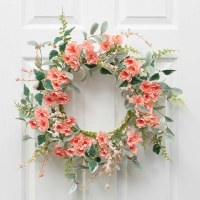 22" Faux Coral Flower Wreath