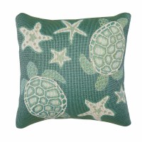 18" Sq Aqua and Starfish Indoor/Outdoor Decorative Pillow