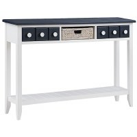54" Navy and White Two Drawer One Basket Console Table