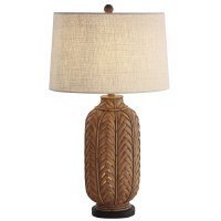 30" Brown Faux Wicker Night Light Table Lamp