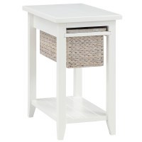 14" White One Basket End Table