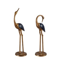 Set of Two 23" Dark Blue and Gold Metal Heron Statues