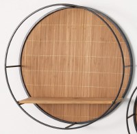 19" Round Black and Natural Wall Shelf