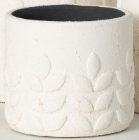 5" Round Distressed White Cement Leaf Pot