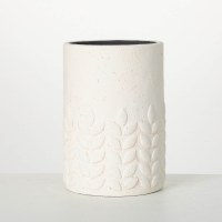 8" Distressed White Cement Leaf Vase