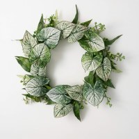 27" Faux Green and White Caladium Wreath