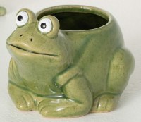 4" Green Ceramic Frog Pot