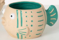 4" Turquoise Striped Ceramic Fish Pot