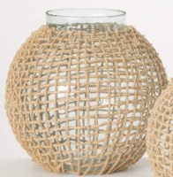 12" Clear Ball Vase With a Rope Net