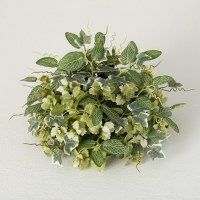 7" Faux Mixed Green and White Leaves Orb