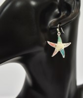 White, Turquoise, and Pink Starfish Silver Toned Earrings