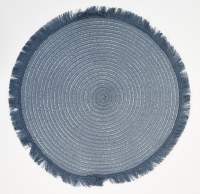 15" Round Slate Blue Malta Fringe Placemat