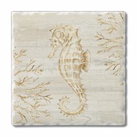 Set of Four 4" Sq Beige Seahorse Coasters