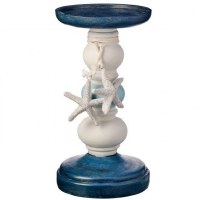 8" Ivory and Blue Starfish Pillar Candleholder