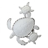 25" Distressed White Metal Turtle Family Coastal Metal Wall Art Plaque