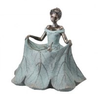 13" Verdigris Polyresin Leaf Dress Lady Statue