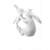 9" White Polyresin Rabbit Holding a Bunny Statue