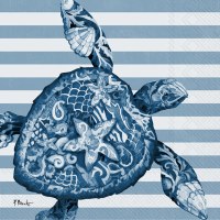 5" Square Blue Turtle on Blue Stripe Beverage Napkins