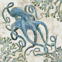 5" Square Blue Octopus Beverage Napkins