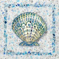 5" Square Blue and Green Scallop Shell Beverage Napkins