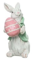 5" White Polyresin Bunny Holding an Egg