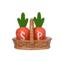 5" Ceramic Carrot Salt and Pepper Shakers With a Basket Holder