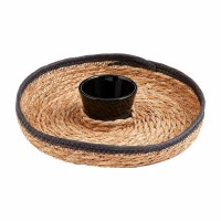 12" Round Natural and Black Woven Chip Basket With a Dip Bowl by Mud Pie