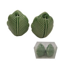3" Green Ceramic Tropical Palm Leaves Salt and Pepper Shakers