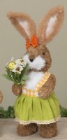 13" Brown Bunny Wearing a Green Dress