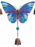 13" Blue Glass Butterfly With a Bell Wind Chime