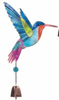 13" Blue Glass Hummingbird With a Bell Wind Chime