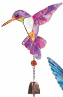 13" Purple Glass Hummingbird With a Bell Wind Chime