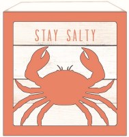 6" Sq Crab "Stay Salty" Wood Block