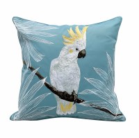 20" Sq Cockatoo on Blue Decorative Indoor/Outdoor Pillow