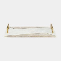 10" x 18" White and Tan Marble Tray With Handles
