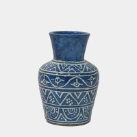 10" Dark Blue Cermaic Patterned Vase