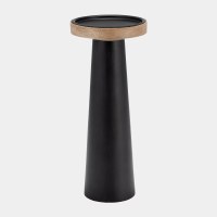 12" Black and Natural Wood Pillar Candleholder