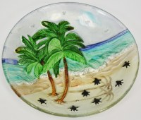 8" Round Glass Palm Trees and Sea Turtle Hatchlings Platter