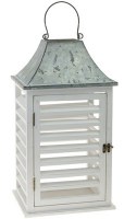 20" White and Galvanized Metal and Wood Lantern
