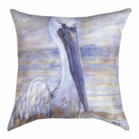 18" Sq Gold and Blue Pelican Decorative Indoor/Outdoor Pillow