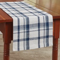 13" x 36" Dark Blue and White Plaid Table Runner