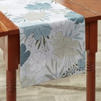 13" x 54" Blue and Beige Flower Hollis Table Runner