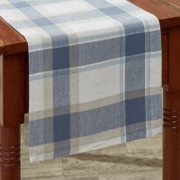 13" x 54" Blue and Beige Plaid Table Runner