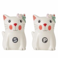 3" White Ceramic Pretty Kitty Salt and Pepper Shakers