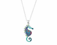 18" Silver Toned and Multicolor Seahorse Necklace